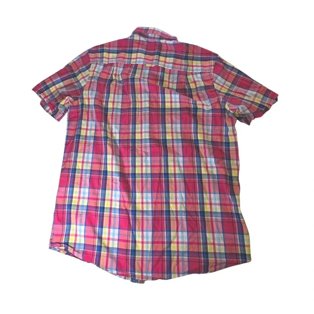Club Room Mens Button Down Shirt Size‎ Medium Cotton Stretch Short Sleeve Plaid